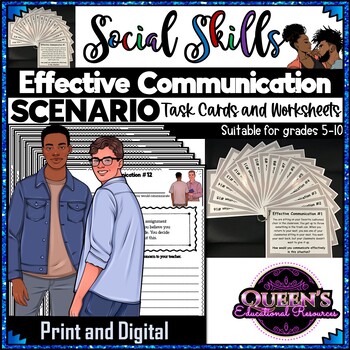 Preview of Social Skills - Effective Communication Scenario Task Cards and Worksheets