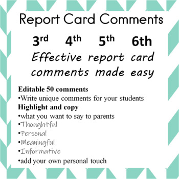 Preview of Effective Report Card Comments Made Easy for 3rd, 4th, 5th, 6th Grades