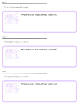 Preview of Effective Thesis Statement Quickwrite Printable