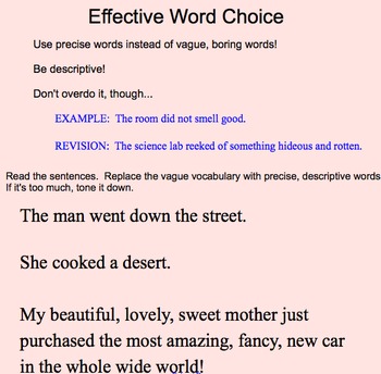 Preview of Effective Word Choice Minilesson