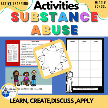 Preview of Substance use and abuse slides, worksheet, craft, activity middle school