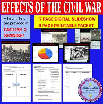 Preview of Effects of the Civil War on the south, slideshow & printables (English/Spanish)