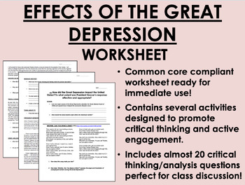 Effects of the Great Depression worksheet - US History Common Core