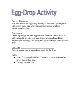 Preview of Egg Drop Activity Description & Parent Letter