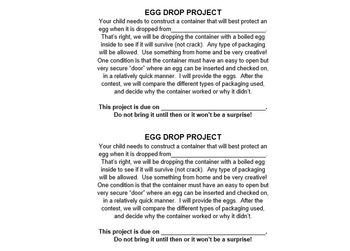 Preview of Egg Drop Project (Easter Fun!)
