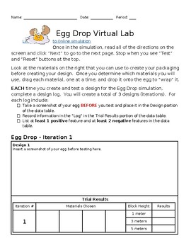 Preview of Egg Drop Virtual Lab