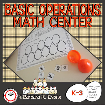 Preview of BASIC OPERATIONS MATH CENTER Egg Equations Basic Facts Mastery