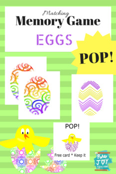 Preview of Egg Memory Match POP!  Easter  Game with Free card CHICK, colorful Oval shapes