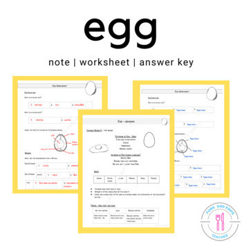 Preview of Egg Note, Worksheet and Answer Key 