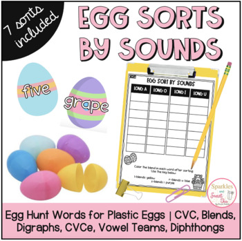 Preview of Egg Sorts by Sound | Cards for Scavenger Hunt | Easter Phonics Task Cards