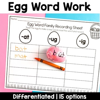 Preview of Egg Word Work Center | Word Families | Digraphs | Kindergarten