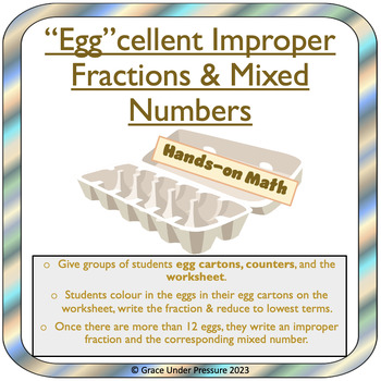 Preview of Egg-cellent Improper Fractions to Mixed Numbers Worksheet: Hands-on Fractions