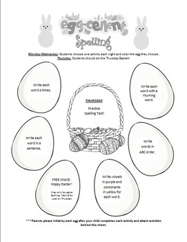 Preview of Egg-cellent Spelling Homework Sheet