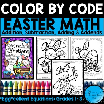 Preview of Easter Math Color By Number Code Spring Addition & Subtraction Coloring Pages