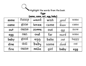 Preview of Eggs (Getting Started Lesson 8) - Find the Words Worksheets