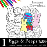 Eggs & Peeps Coloring Page, Easter, Colouring, Mandala, Pa