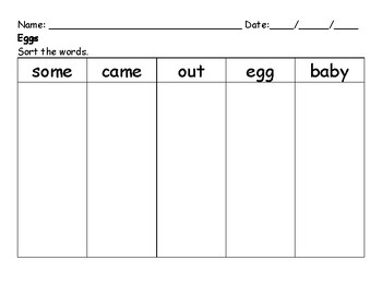 Preview of Eggs (Getting Started Lesson 8) - Sort the Words by Font Worksheet