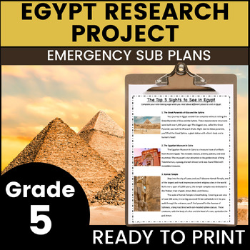 Preview of Egypt 5th Grade Emergency Sub Plans Math English Science for Substitute Binder