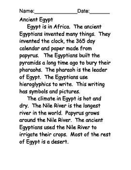 Preview of Egypt Reading Comprehension