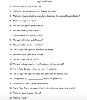 Preview of Egypt Study Guide