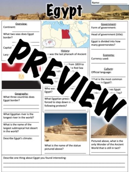 Preview of Egypt Worksheet