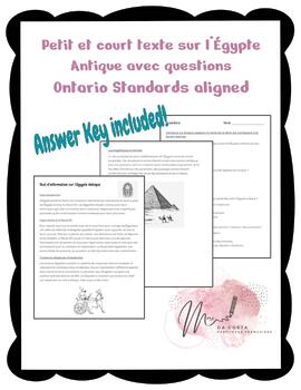 Preview of Egypte Antique- texte court avec questions pour immersion