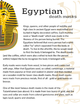 Preview of Egyptian Death Masks Handout Reading