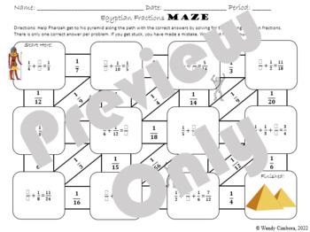 Preview of Adding Fractions with Unlike Denominators Maze (Egyptian Fractions)