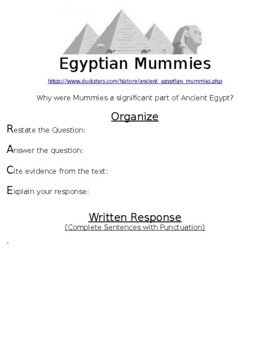 Preview of Egyptian Mummies R.A.C.E Online Writing Assignment  W/Article (WORD)