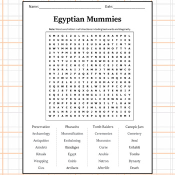 Egyptian Mummies Word Search Puzzle Worksheet Activity by Word Search