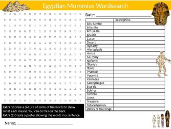 Egyptian Mummies Wordsearch Sheet Starter Activity Keywords Egypt History