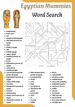 Egyptian Mummies word search Puzzle worksheet activities for kids