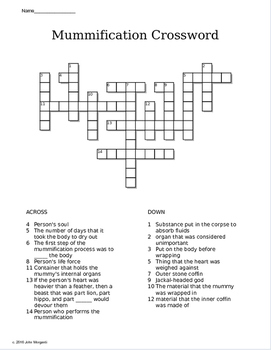 Egyptian Mummification Crossword Puzzle (w/ answer key) | TpT