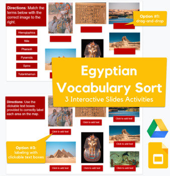 Preview of Egyptian Vocabulary Sort - drag-and-drop, labeling activity in Slides