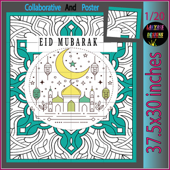 Preview of Happy Eid Mubarak Collaborative Bulletin Board Coloring Pages Activity Poster