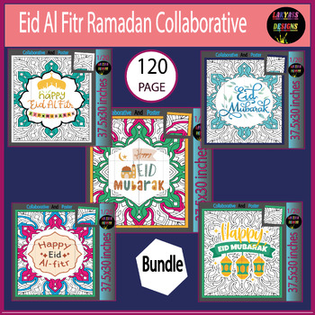 Preview of Eid Al Fitr Ramadan Collaborative Bulletin Board Coloring Pages Activity Bundle