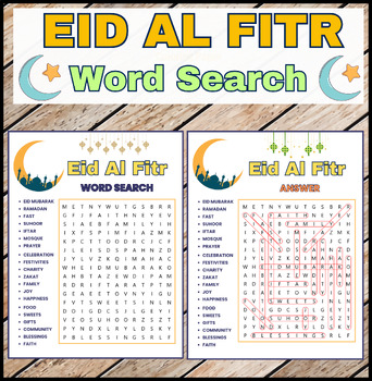 Preview of Eid Al Fitr Word Search Puzzle Activity / Finishers & Morning Activity .