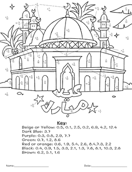 Eid Mubarak Decimals Sheet by Noor Hassan | TPT