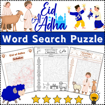 Preview of Eid al Adha Word Search Puzzle Activity Worksheet Color & B/W ⭐No Prep⭐