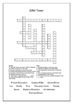 Eiffel Tower - Crossword & Word Search Bell Ringer | TPT