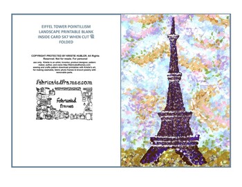 Preview of Eiffel Tower Pointillism Landscape Art Greeting Card Printable, blank inside