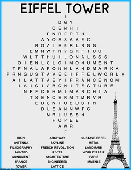 Eiffel Tower Word Search by Jennifer Olson Educational Resources