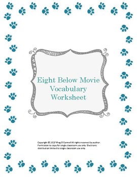 Preview of Eight Below Movie Vocabulary Worksheet EL ESL