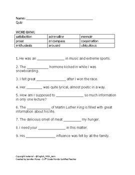 Eight Grade Vocabulary Practice Worksheet by English With Jenn | TPT