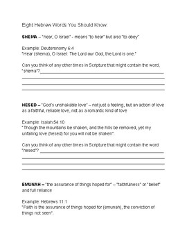 Preview of Eight Hebrew Words You Should Know Worksheet