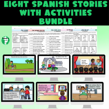 Preview of Eight Spanish Reading Comprehension Activities Bundle | Present Tense