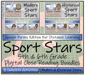 Preview of Sport Stars Close Reading Bundles I & II Digital & Print | 5th & 6th Grade