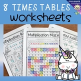 Eight Times Tables Worksheets, Multiplication Printables, 