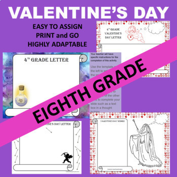 Preview of Eighth 8th Grade GOOGLE Valentine's Day Writing Activity Templates