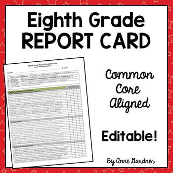 Preview of Eighth Grade Report Card Template: Common Core Standards Based Grading